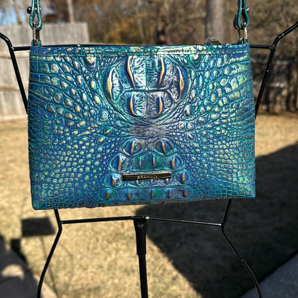 NWT Brahmin Dragon Lorelei Melbourne Leather Blue Green Gold Metallic Ba…